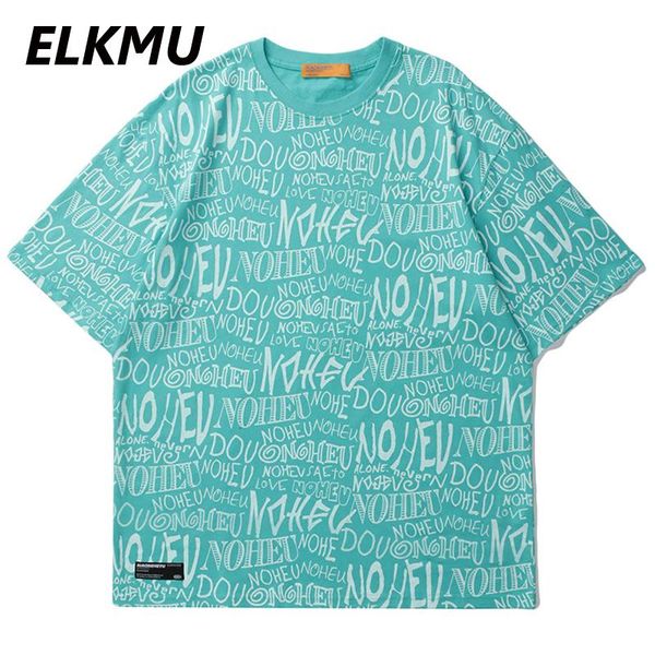 

men's t-shirts elkmu harajuku letter graffiti tshirts men summer t-shirt streetwear green tshirt male short sleeve tees cotton loose h, White;black