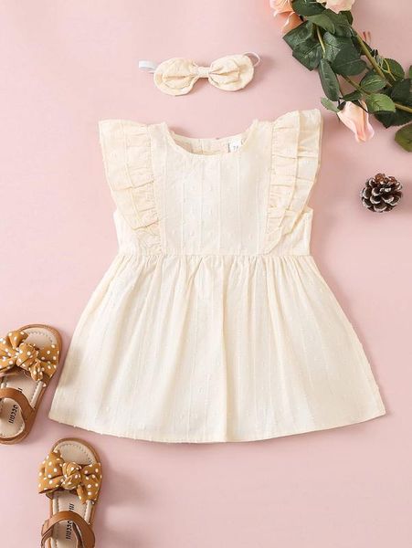 

baby ruffle trim button through dress with headband she, Red;yellow