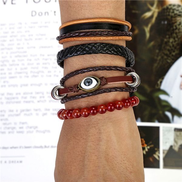 

bracelet fashion multi layer braided leather set, Golden;silver