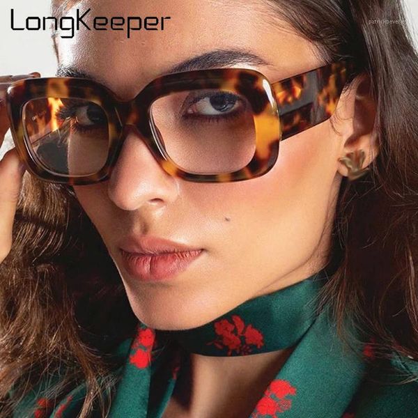 

sunglasses longkeeper oversized women 2021 fashion thick frame square sun glasses female vintage leopard shades, White;black