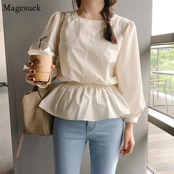 

women's blouses & shirts puff sleeve women pullover and solid ruffles cotton casual loose womens 10102, White