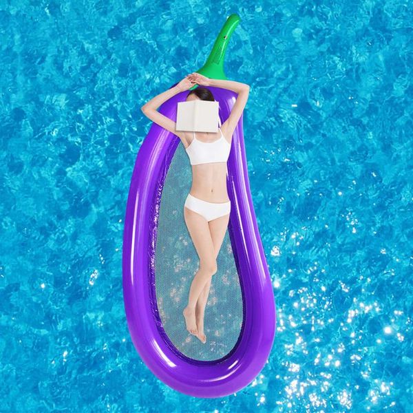 

inflatable floats & tubes pvc floating row swimming pool foldable summer beach sports toys with net eggplant water float bed lounger chair
