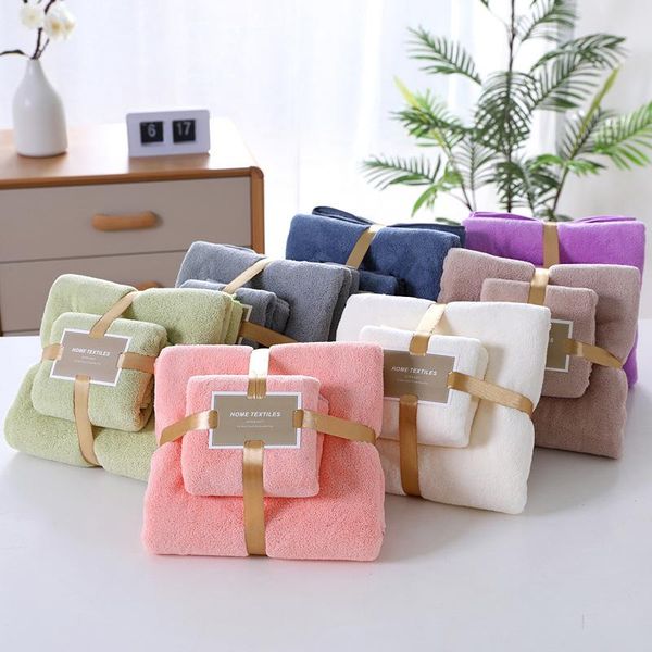 

towel 70x140cm 35x75cm 2pcs luxury super large set high absorbent soft bath + face towels for adults cotton
