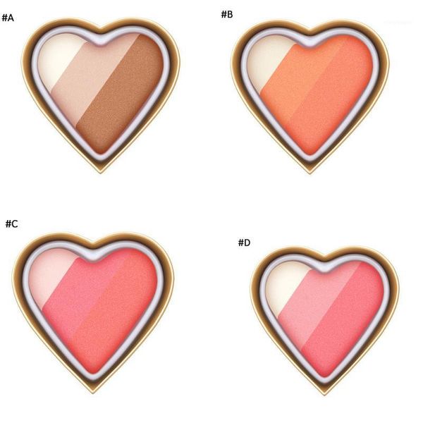

loving girl with soft color rainbow highlight powder heart-shaped eye shadow blush makeup tricolor pearlescent earth color1