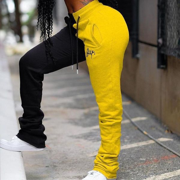 

women's pants & capris 2 colors stacked sweatpants joggers patchwork colored embroidery high waist casual, Black;white