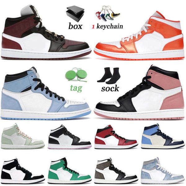 

2021 with box basketball shoes mid dark beetroot\r 1 1s mens womens jumpman university blue white twist seafoam, Black