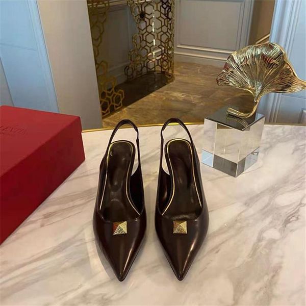 

designer rivet women sandals runway pointed toe high thin heels shoes ladies summer office party pump, Black
