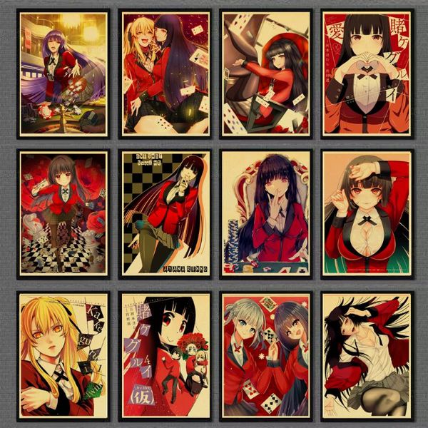 

paintings vintage anime kakegurui retro poster for bar kids room home decor quality painting art wall