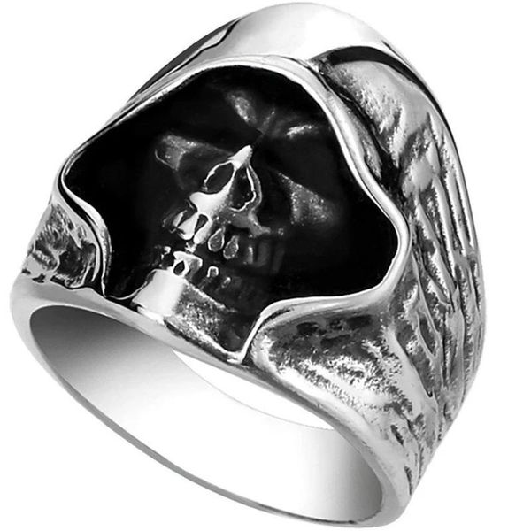 

cluster rings vintage men large casted death skull grim reaper punk ring alloy fashion for jewelry party gift accessories, Golden;silver