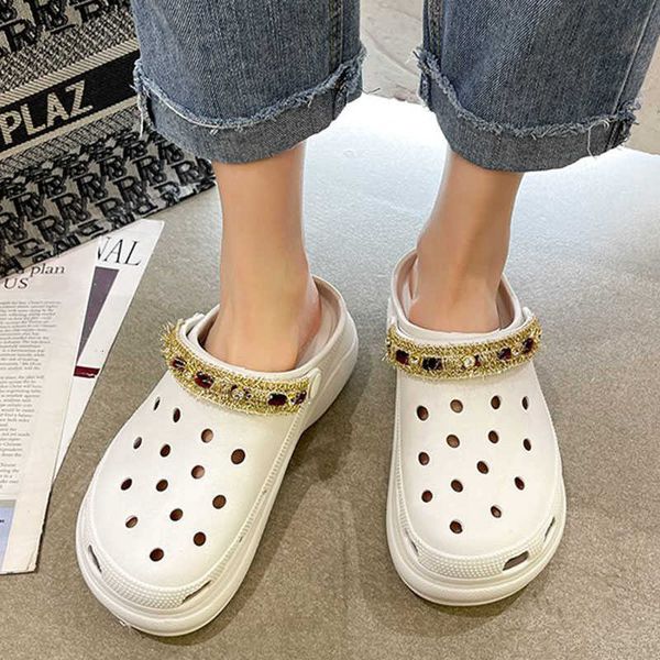 

sandals summer chunky platform slides women crystal strap hollow out high heels woman comfortable soft bottom slippers ibfi, Black