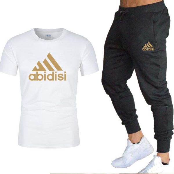 

running sets 2021 men's casual sportswear summer clothes two-piece t-shirt brand sports suit s-3xl trousers, Black;blue