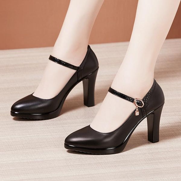 

dress shoes plus size 32-43 platform women wedding 2021 summer fall high heels ladies pumps ol leather office shoe, Black