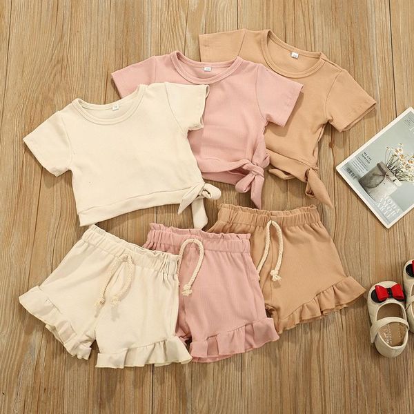 

baby girls clothes sets summer born cotton suits solid color short sleeve blouse and shorts outfits set clothing, White