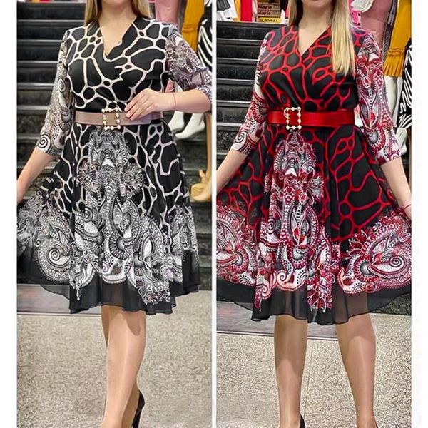 

casual dresses md 2021 summer for women elegant office lady outfit african dashiki print robe kaftan dress with belt plus size gown, Black;gray