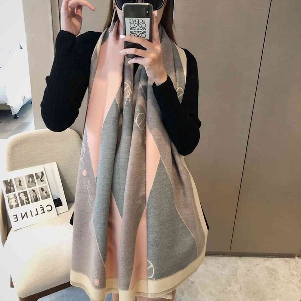 

70% off design scarf new female winter korean version versatile long shawl net red ins style geometric thickened imitation cashmere bib, Blue;gray