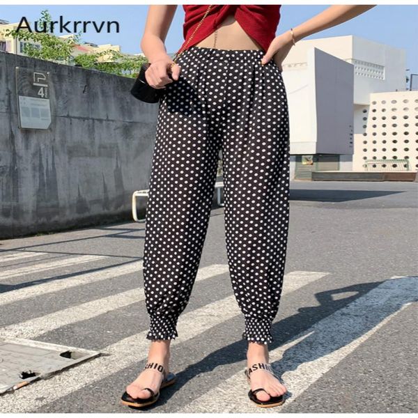 

women's pants & capris aurkrrvn summer ladies lantern womens high waist loose bloomers trousers woman casual polka dot long female 2021, Black;white