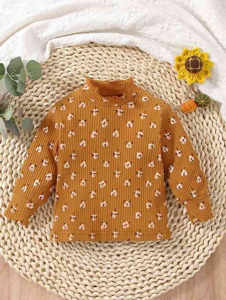 

baby floral print lettuce trim mock neck tee she, Blue