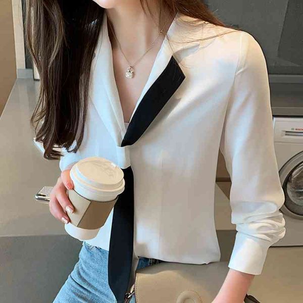 

long sleeve women shirts v-neck office ladies white blouse women blusas mujer de moda chiffon blouse women b969 210602