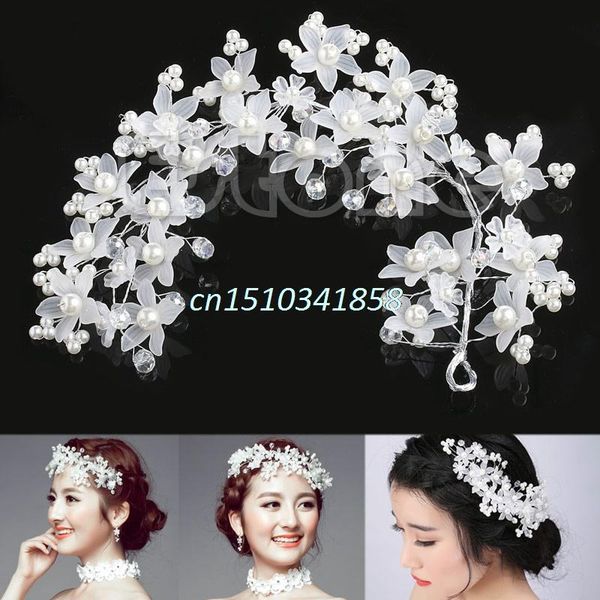 

hair clips & barrettes wedding bridal prom party faux pearl flower white band headband tiara #y51#, Golden;silver
