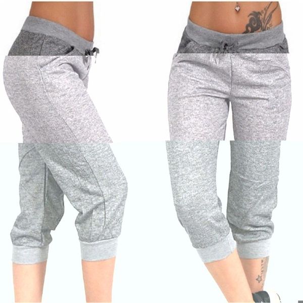 

women's pants & capris women casual cropped trousers summer pockets joggers harem female capri calf-length drawstring street wear mujer, Black;white