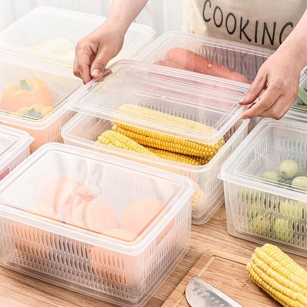 

storage bottles & jars kitchen food box transparent plastic sealed fresh-keeping refrigerator fruit and vegetable h88f