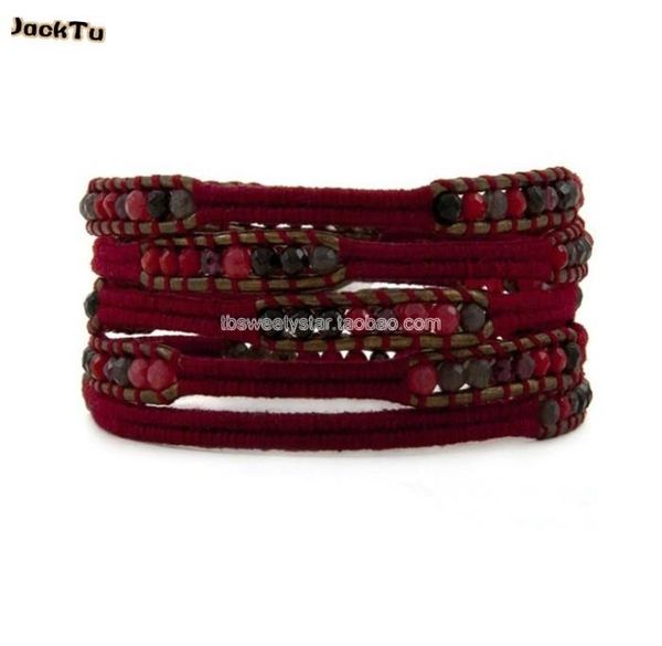 

tennis mother of pearl mix hematite red thread leather wrap bracelet for wedding, Golden;silver