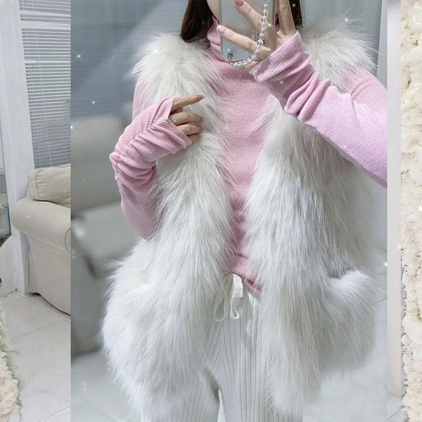 

women's fur & faux women 2021 autumn winter vest coat female sleeveless v-neck soft hairy waistcoat fake jacket d614, Black