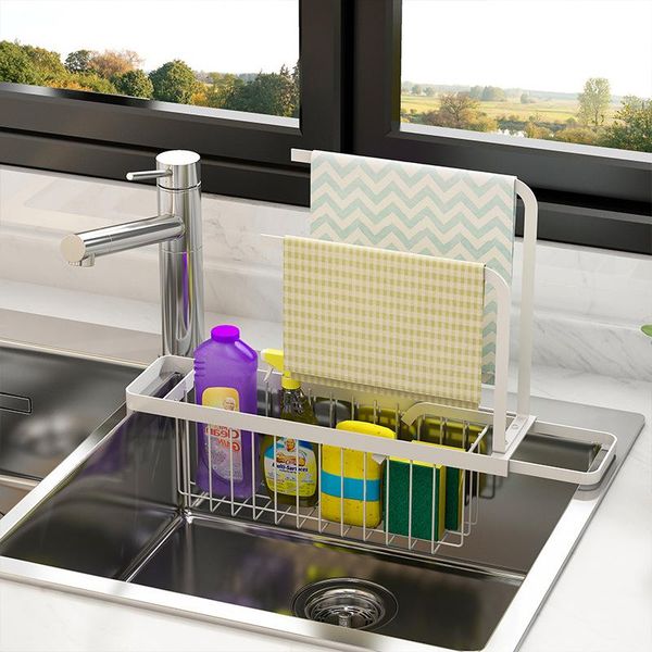 

kitchen storage & organization sink drain rack metal adjustable organizer caddy sponge dishcloth soap holder