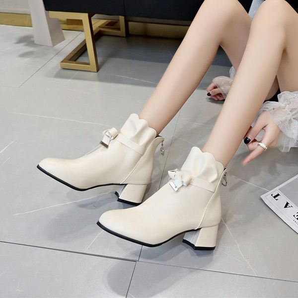 

boots style fashion women round head thick bottom pu leather waterproof woman ankle spring/autumn, Black