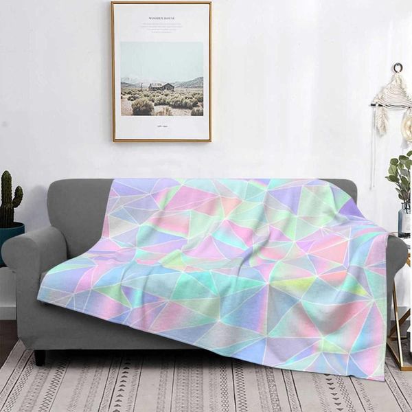 

blankets holographic low poly pattern air conditioning blanket travel portable hologram iridescent gradient