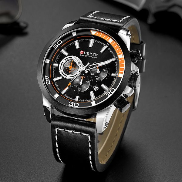 

curren men's watches brand luxury quartz watch men fashion casual chronograph waterproof watch male clock relogio masculino 210517, Slivery;brown