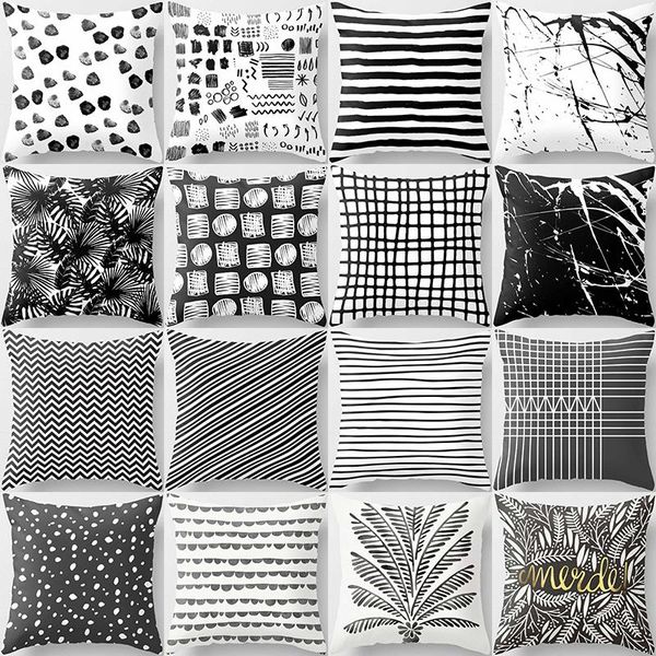 

pillow case beauty black white gray art style geometric pattern cases short plush thick covers