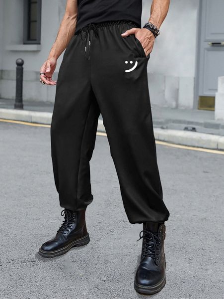 

men cartoon graphic drawstring waist sweatpants v3pq#, Black