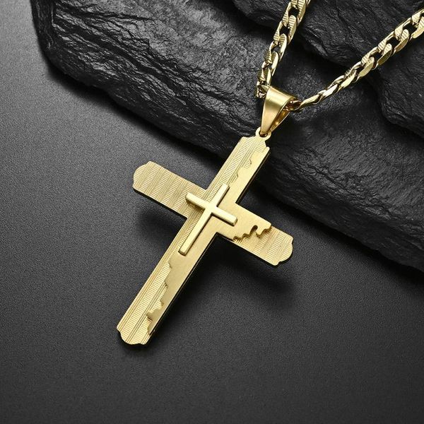 

pendant necklaces european and american hiphop street style three-layer stacked cross exaggerated gold-plated necklace for men women, Silver