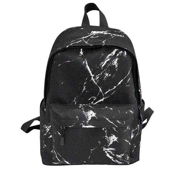 

backpack portable ergonomic school bag adjustable strap gym travel zipper closure casual marble print lightweight large capacity
