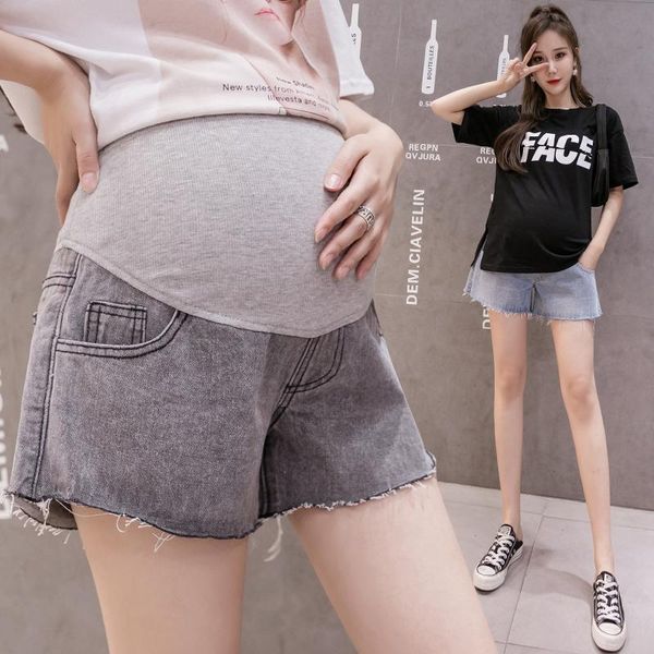 

maternity bottoms 2021 jeans shorts clothes short pants for pregnant women clothing pregnancy high waist denim trousers, White