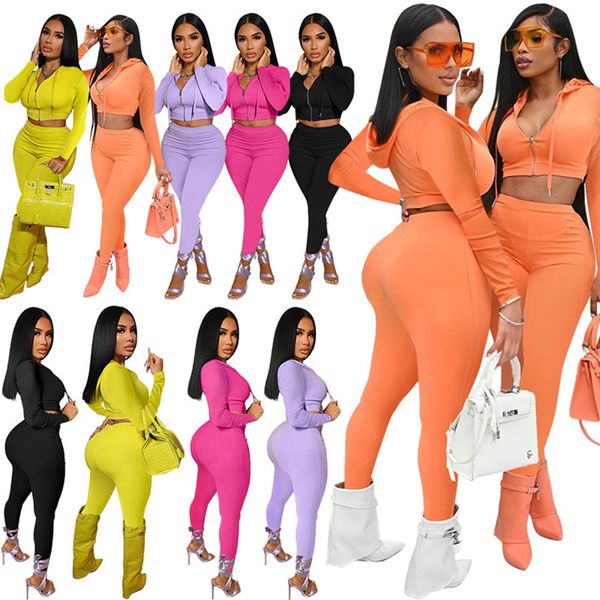 

women two pieces pants outfits fall winter clothes jacket+pants solid tracksuits hooded plus size 2xl long sleeve sweatsuits dhl ship 5617, White