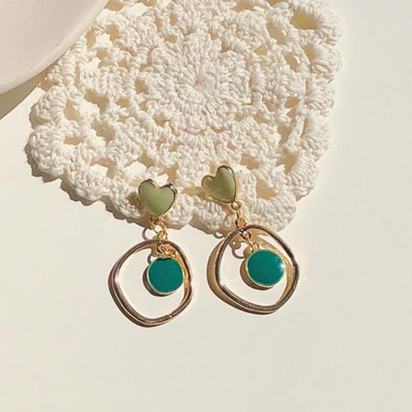 

jewelry s925 sterling silver needle earrings heart irregular green pendant earrings for women fashion, Golden