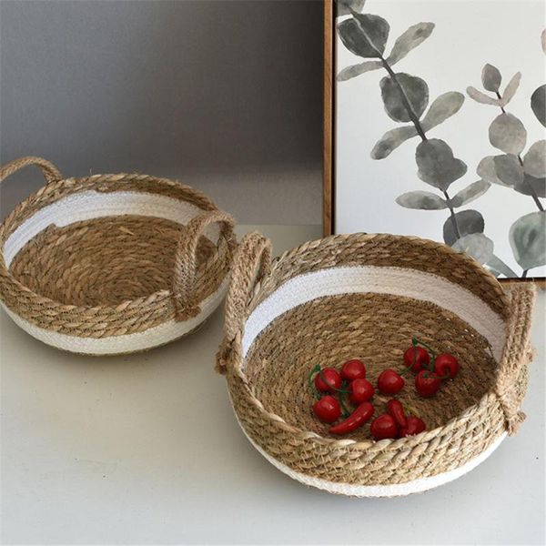 

storage baskets woven handmade seagrass desksnack fruit organizer box with handle household supplies