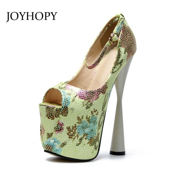 

peep toe high heels women printing 19cm thick heel platform shoes big size 34- 43 ankle strap pumps woman dress, Black