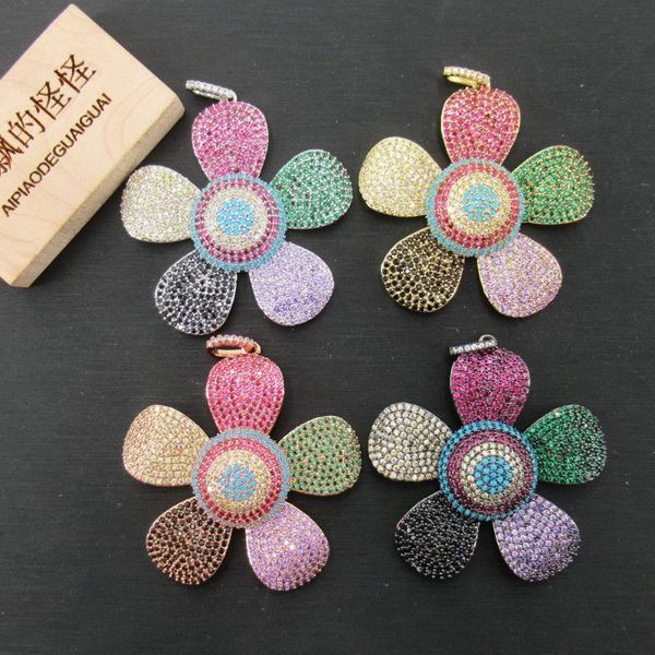 

charms apdgg 48x48mm colorful flower gold plated cubic zircon cz paved connector necklace pendant jewelry diy findings, Bronze;silver