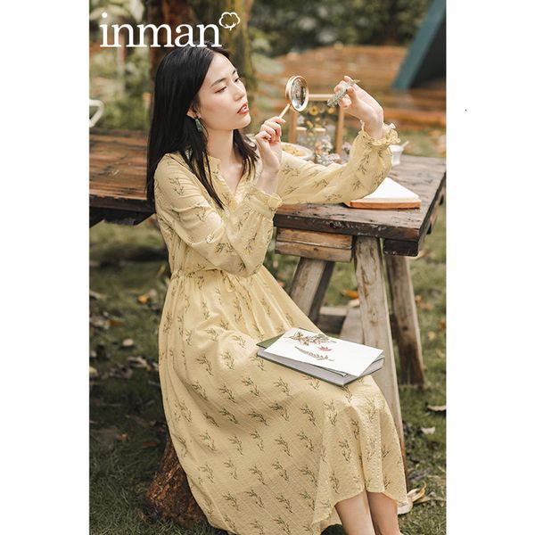 

dress inamn spring autumn lace long sleeves v-neck waist compression floral print a-line dress vdel, Black;gray