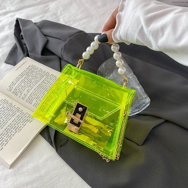 

2021 new fairy bag summer transparent small square chain jelly shoulder messenger handbag pearl bnijc