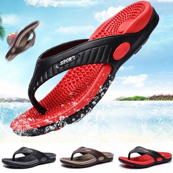 

women summer fashion men massage slippers big size non slip flip flops for male 2321 beach shoes sandals, Black