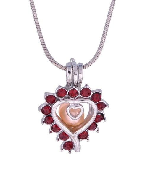 

chains pretty hollow heart fit crystal rhinestone pearl cage pendant diy wish love necklace jewelry p40, Silver