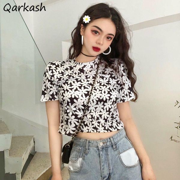 

women's t-shirt t-shirts women o-neck short sleeve fashion cropped print student all-match feminino tees korean version sweet leisure s, White