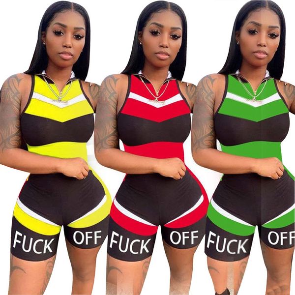 

women's plus size tracksuits 280053 large zipper sleeveless letter sports jumpsuit