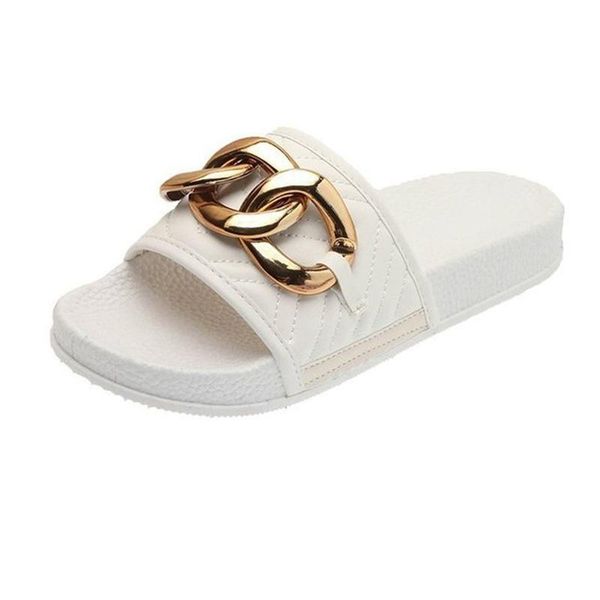 

slippers women's shoes 2021 summer fashion outer wear korean casual style chain one word beach large size flat sandals, Black