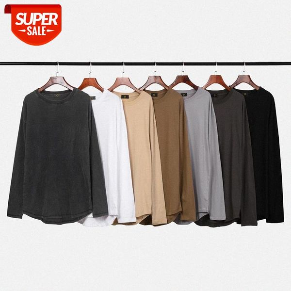 

kan ye washes with water to make old oversize loose curved hem bottoming shirt long-sleeved t-shirt men #xh1c, White;black