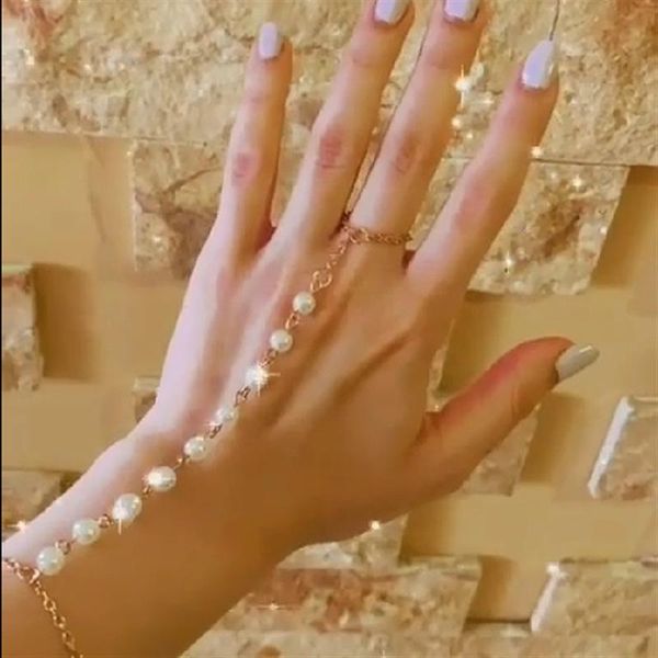 

link, chain fine fashion imitation pearl hand harness charm bracelets for women summer bohemia party jewelry gift girls braclets, Black